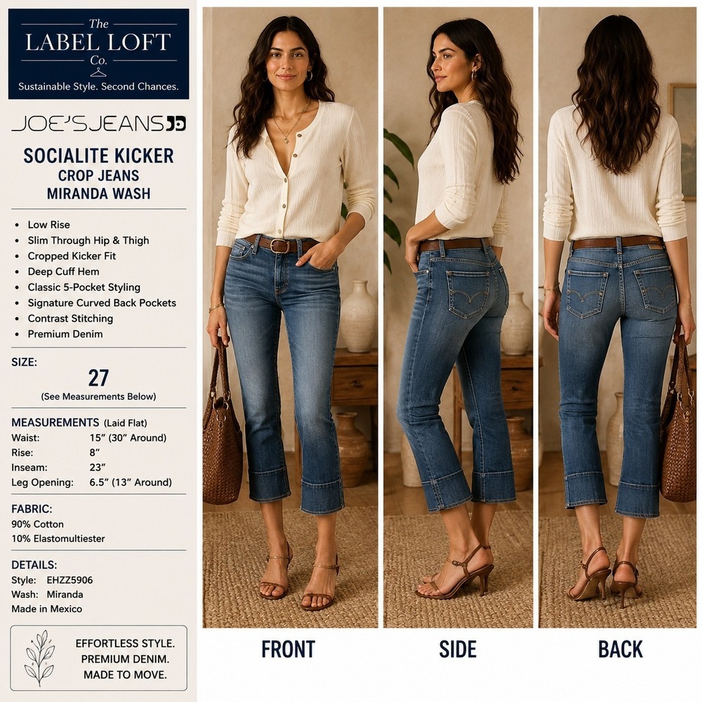 Joe's Jeans Socialite Kicker Women's 27 Miranda Wash Cropped Low Rise Denim